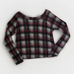 Vintage Havana Plaid Top Black Red Women’s Small Zip Back Made in USA Y2K